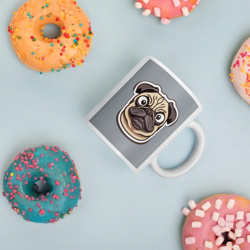 PUG MUG – cute grumpy pug face White glossy mug