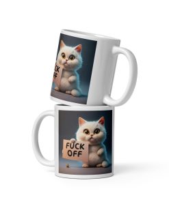 Cute Cat Fuck Off Mug – White glossy mug
