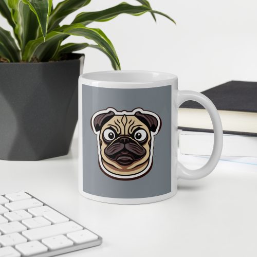 PUG MUG – cute grumpy pug face White glossy mug