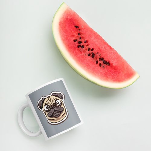 PUG MUG – cute grumpy pug face White glossy mug