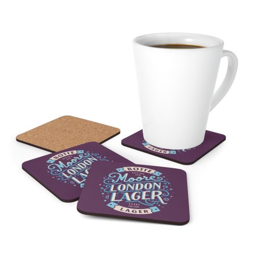 Moore London Lager Cork Backed Drinks Coasters 4 pack