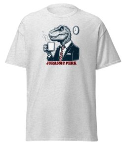 Jurassic Perk Men’s T-shirt – T-rex drinking a coffee