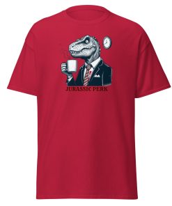 Jurassic Perk Men’s T-shirt – T-rex drinking a coffee
