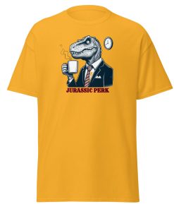 Jurassic Perk Men’s T-shirt – T-rex drinking a coffee