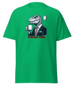 Jurassic Perk Men’s T-shirt – T-rex drinking a coffee