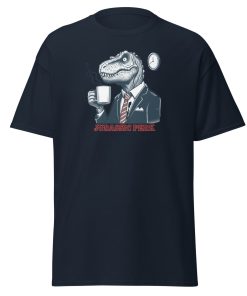 Jurassic Perk Men’s T-shirt – T-rex drinking a coffee
