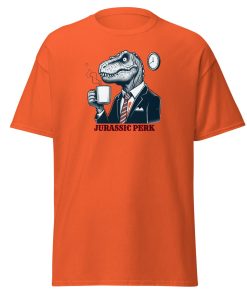 Jurassic Perk Men’s T-shirt – T-rex drinking a coffee