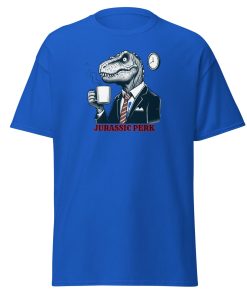 Jurassic Perk Men’s T-shirt – T-rex drinking a coffee