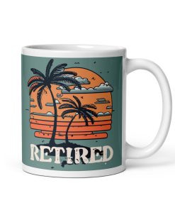 Retired Gift Mug for Retirement Present – Beach and Palm tree Mug
