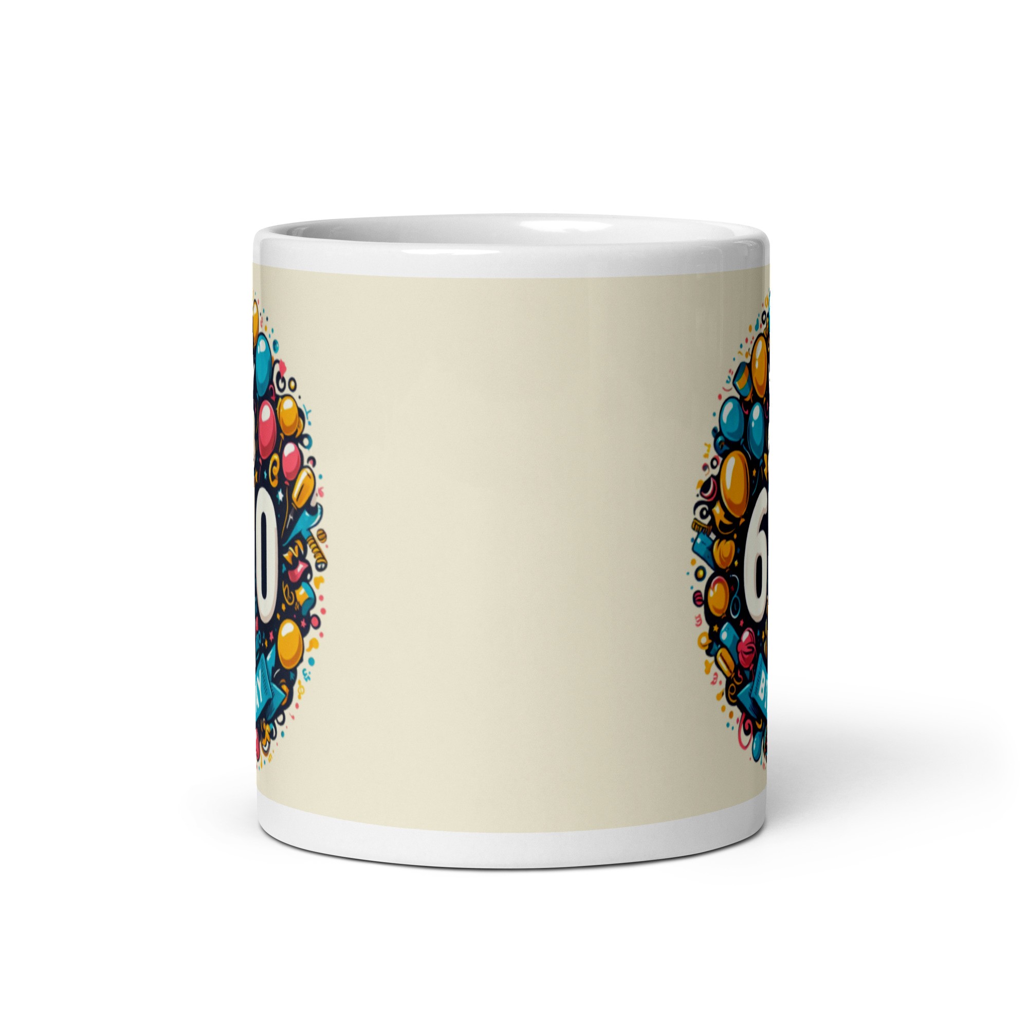 60th Birthday Gift Mug – Happy 60th Birthday Mug Beer & Balloons