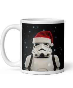 Stormtrooper in a Christmas Santa Hat Mug Space Wars Christmas Mug