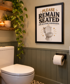 Please Remain Seated Framed Toilet Bathroom Art Framed Poster