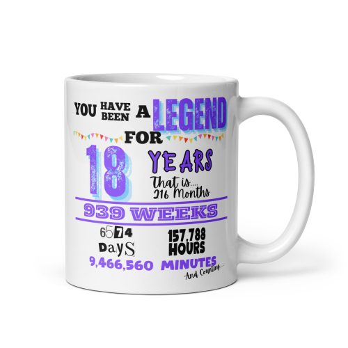 18th Birthday Mug You Have Been A Legend Funny 18th Mug