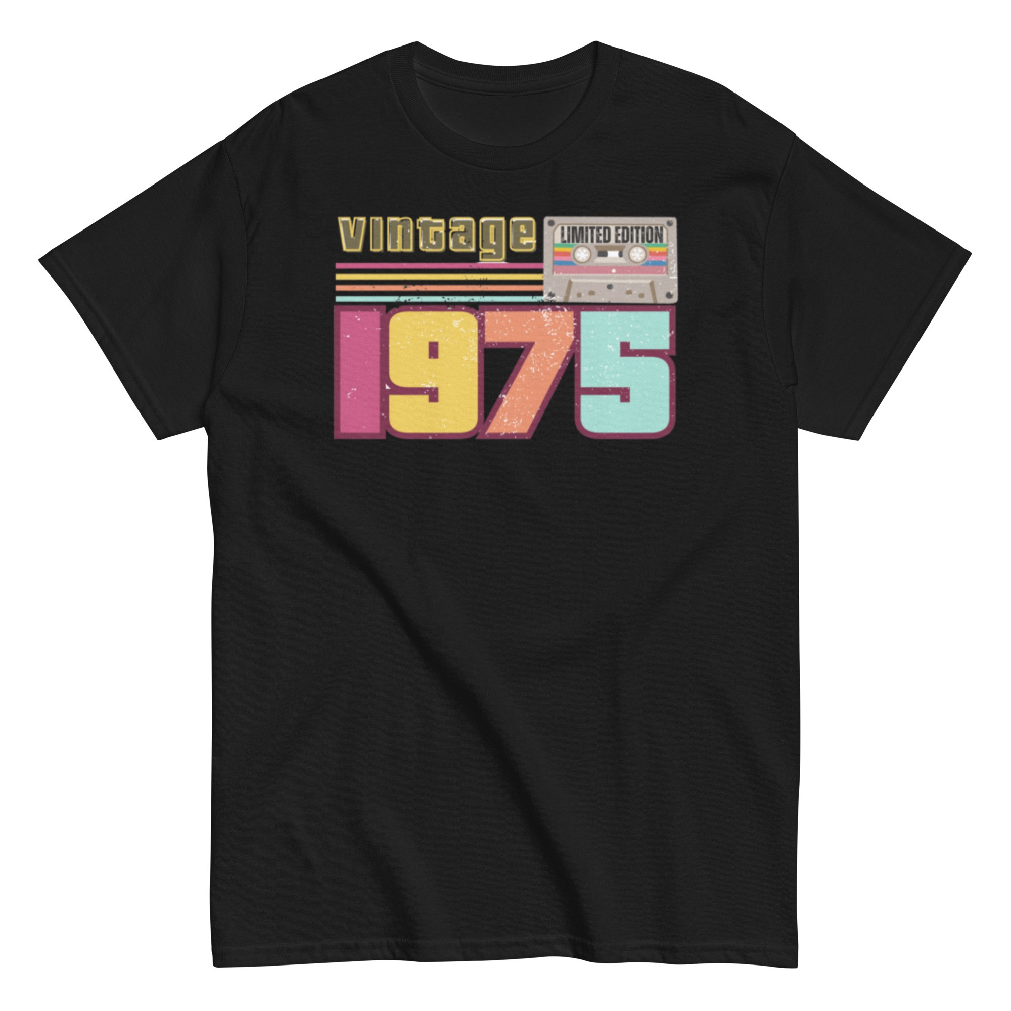 T-shirt Vintage 1975 édition Limitée - Design Cassette Audio, Coupe Classique, Manches Longues