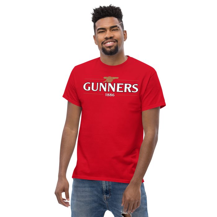 Red gunners t shirt with 1886 gold cannon design