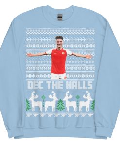 Light Blue Declan Rice Christmas Jumper Dec The Halls Arsenal