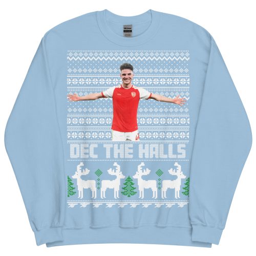 Light Blue Declan Rice Christmas Jumper Dec The Halls Arsenal