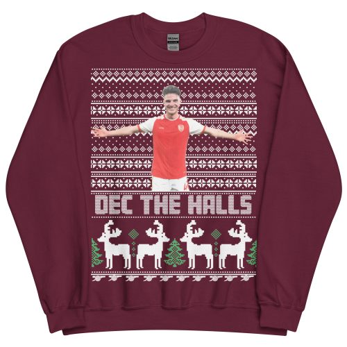 Maroon Declan Rice Christmas Jumper Dec The Halls Arsenal