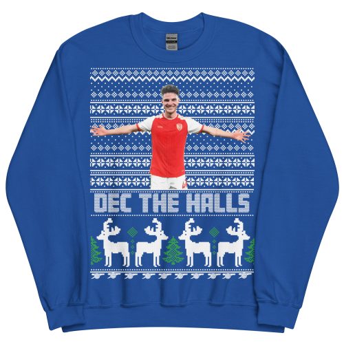 Blue Declan Rice Christmas Jumper Dec The Halls Arsenal