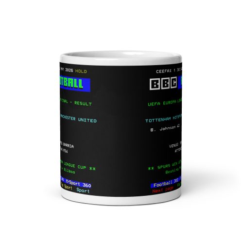 Spurs’ 2025 Europa League victory retro Ceefax mug