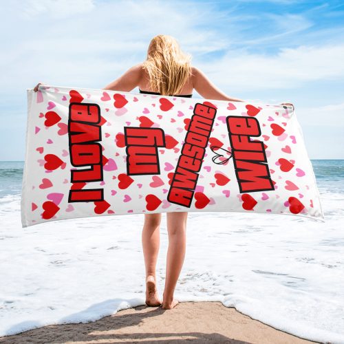 I Love My Awesome Wife Funny Beach Towel For Him