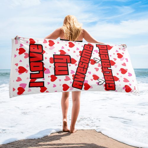 I Love My Awesome Girlfriend Funny Beach Towel For Him