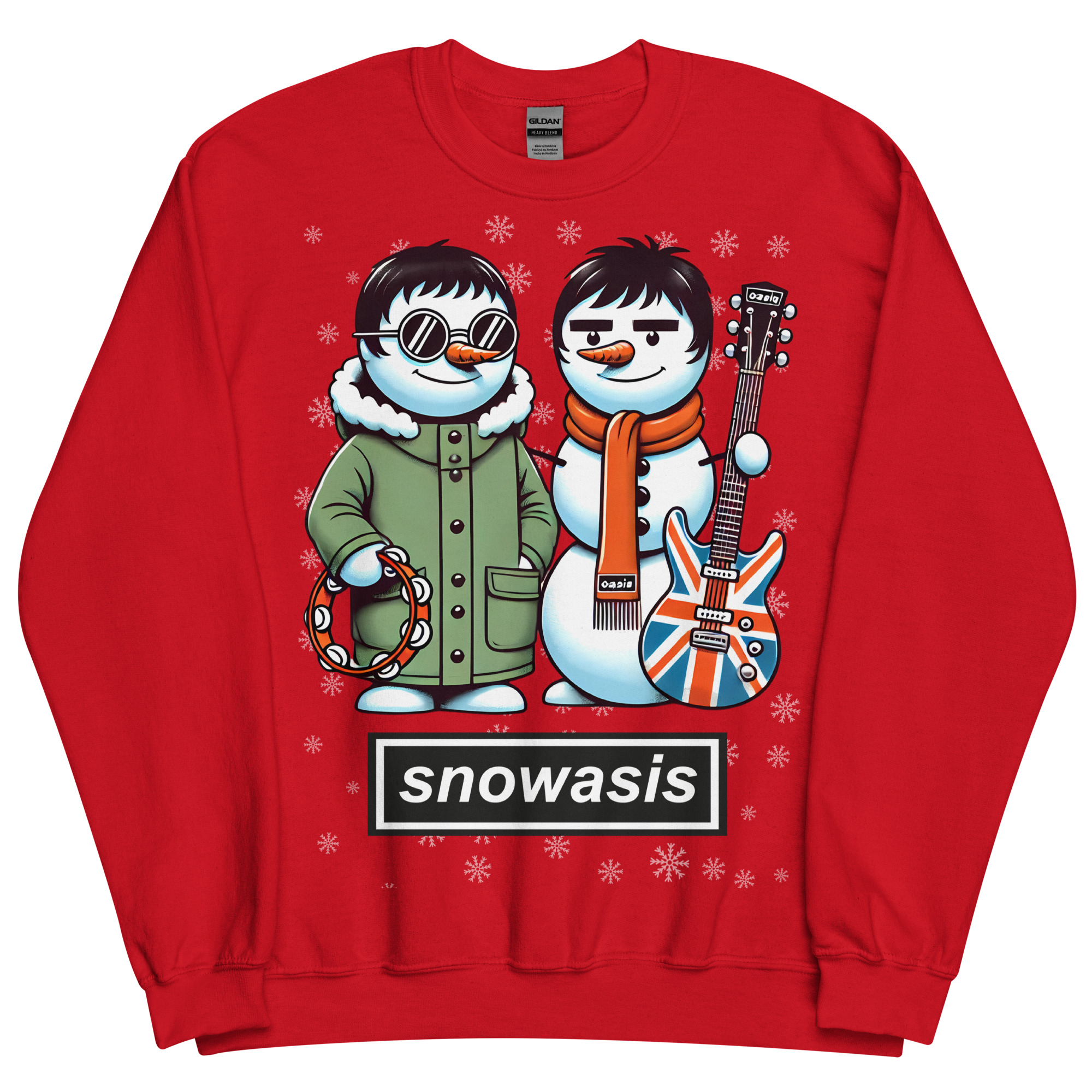 Funny Christmas Jumpers: Snowasis Oasis Christmas Jumper Liam & Noel Gallagher Snowmen - Red