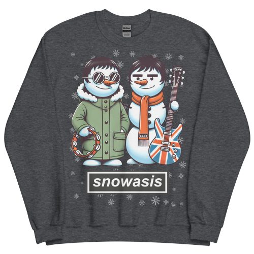 Snowasis Oasis Christmas Jumper Liam & Noel Gallagher Snowmen - Dark Heather