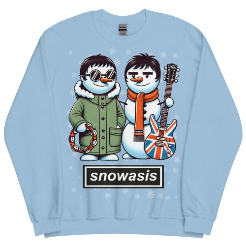 Snowasis Oasis Christmas Jumper Liam & Noel Gallagher Snowmen - Light Blue