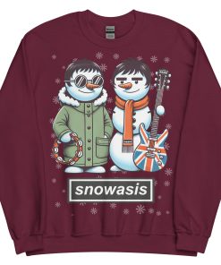 Snowasis Oasis Christmas Jumper Liam & Noel Gallagher Snowmen - Maroon