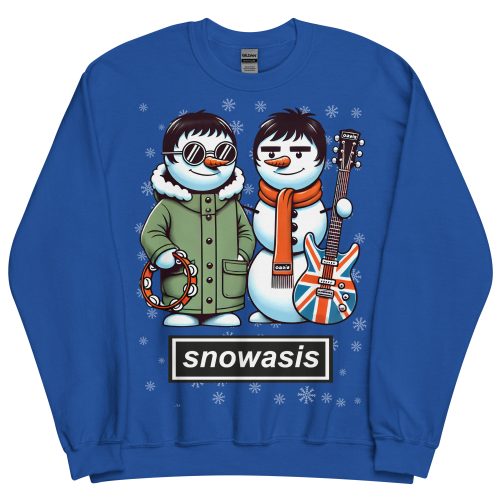 Snowasis Oasis Christmas Jumper Liam & Noel Gallagher Snowmen - Royal Blue