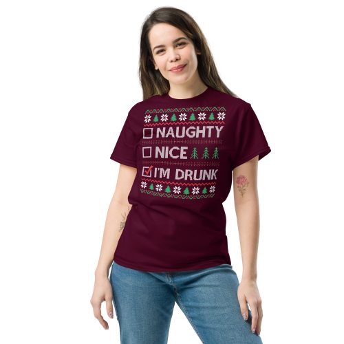 Naughty Nice Or Drunk Funny Christmas T-shirts