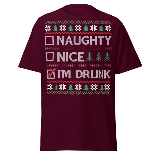 Naughty Nice Or Drunk Funny Christmas T-shirts