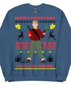 Home Alone Christmas Jumper Merry Christmas Ya Filthy AnimalĀ - Blue
