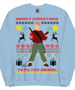 Home Alone Christmas Jumper Merry Christmas Ya Filthy AnimalĀ - Light Blue