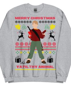 Home Alone Christmas Jumper Merry Christmas Ya Filthy AnimalĀ - Grey