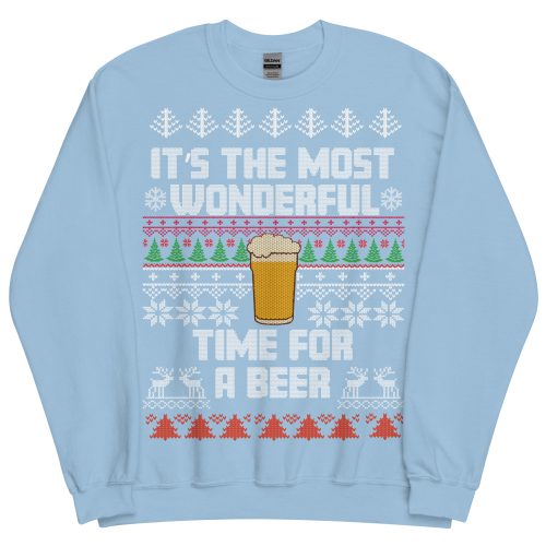 The Most Wonderful Time For A Beer Christmas Jumper Sweatshirt - Light Blue