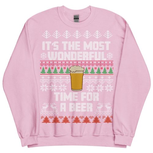 The Most Wonderful Time For A Beer Christmas Jumper Sweatshirt - Pink