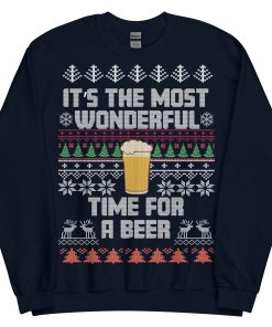 The Most Wonderful Time For A Beer Christmas Jumper Sweatshirt - Navy Blue