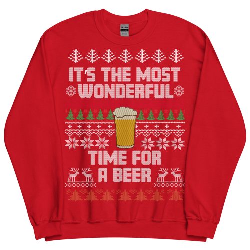 The Most Wonderful Time For A Beer Christmas Jumper Sweatshirt - Red