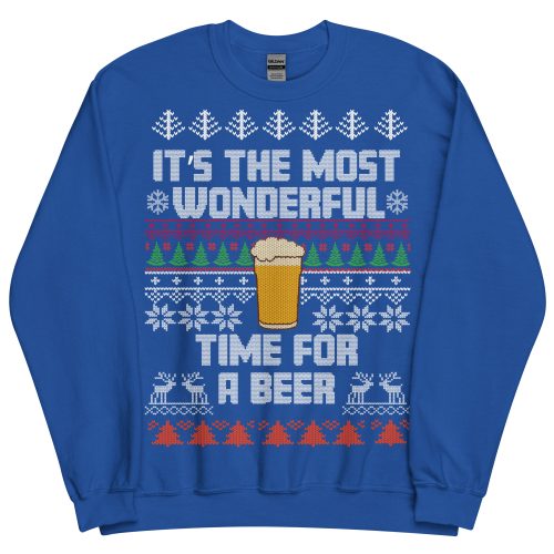 The Most Wonderful Time For A Beer Christmas Jumper Sweatshirt - Royal Blue