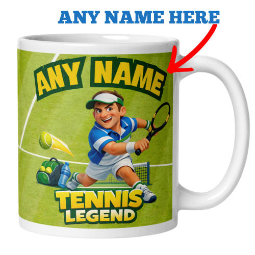 Personalised Tennis Mug, Custom Name Tennis Gift Mug