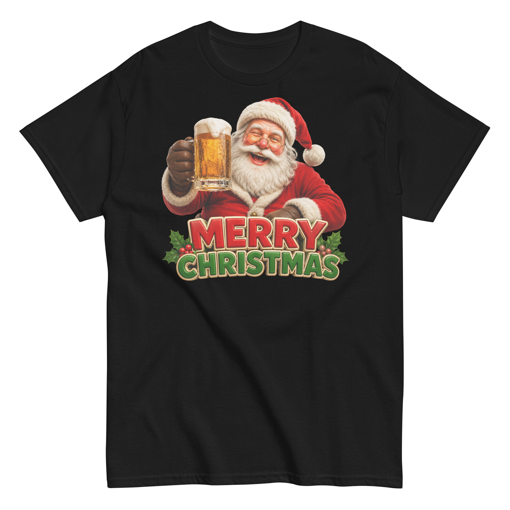 Merry Christmas – Santa Drinking a Beer – T-shirt