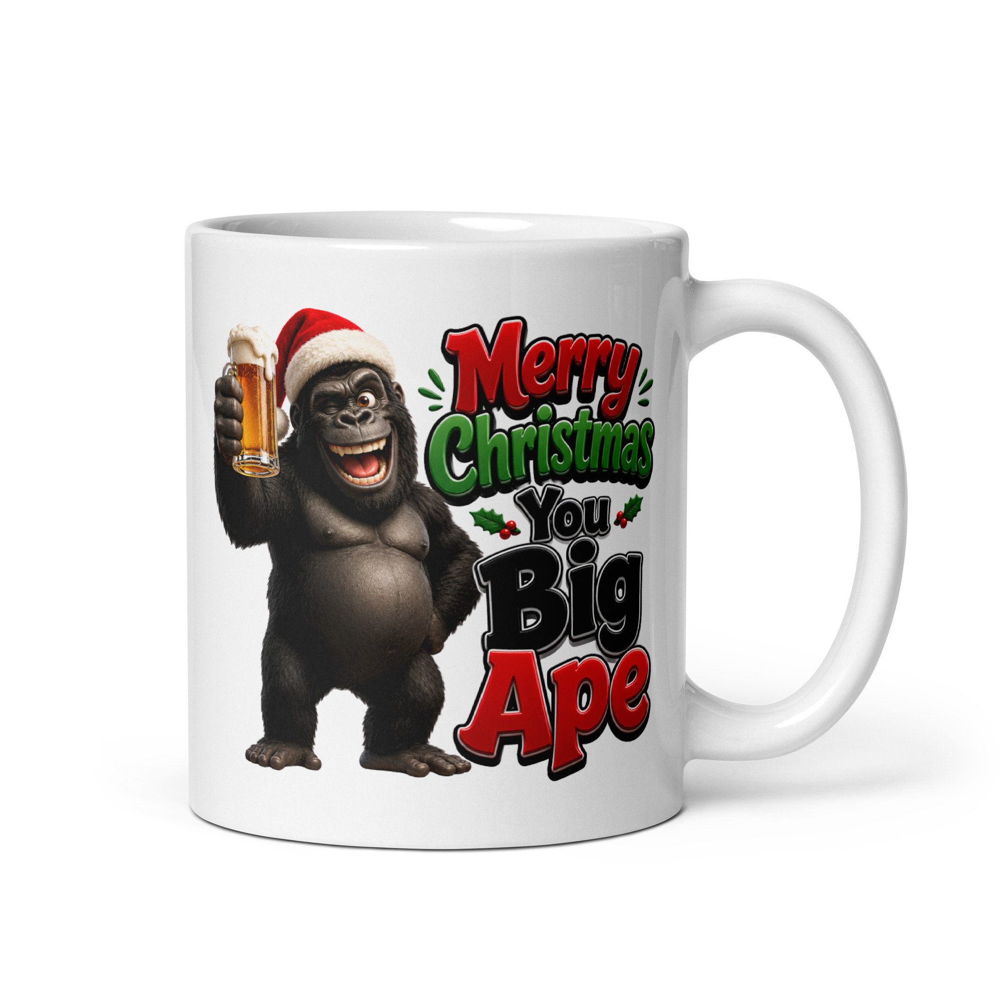 Merry Christmas You Big Ape Gorilla Drinking A Beer Gift Mug