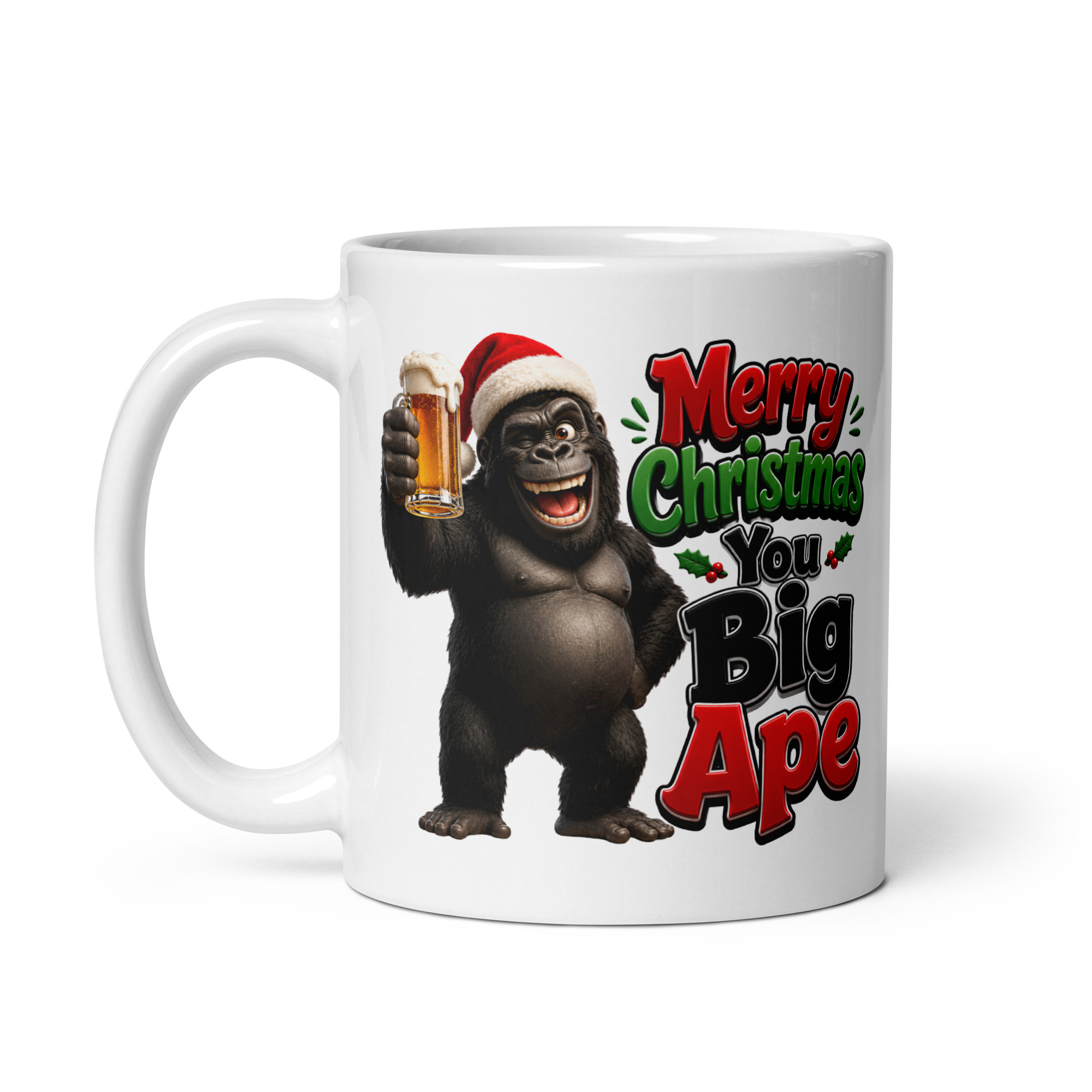 Merry Christmas You Big Ape Gorilla Drinking A Beer Gift Mug