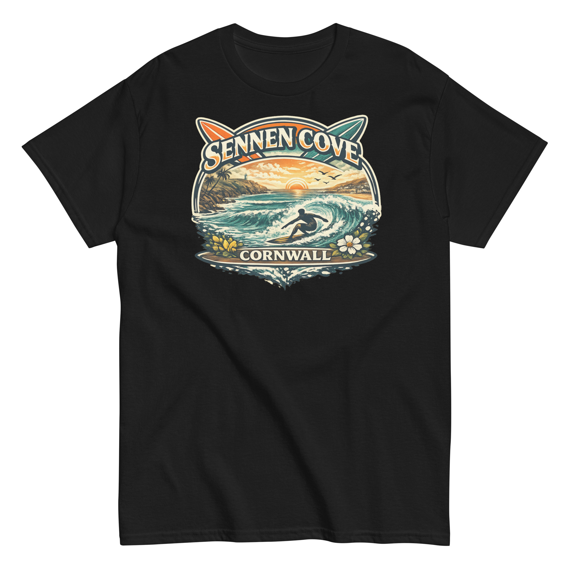 Sennen Cove T-shirt Cornwall Surf Waves Men’s classic tee