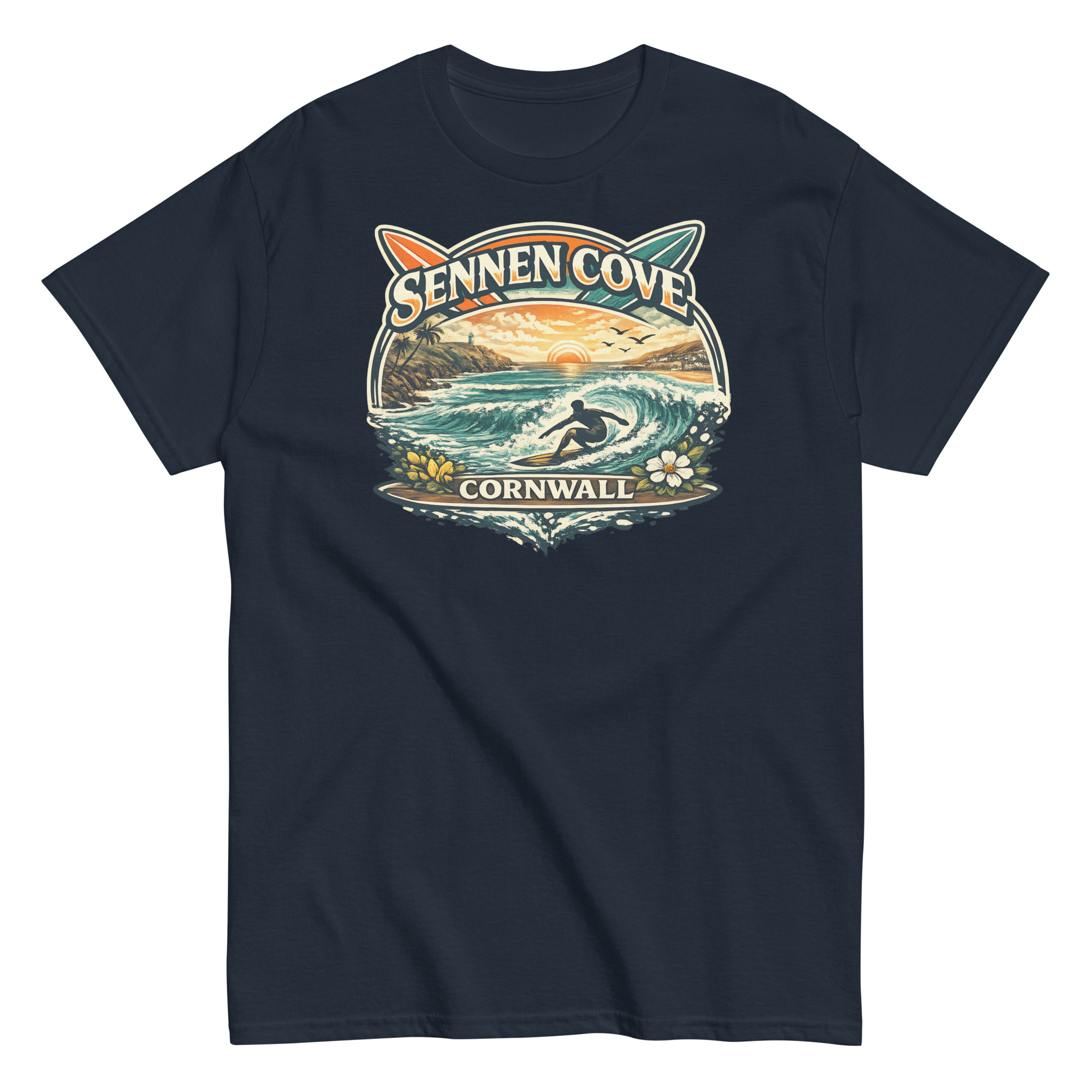 Sennen Cove T-shirt Cornwall Surf Waves Men’s classic tee