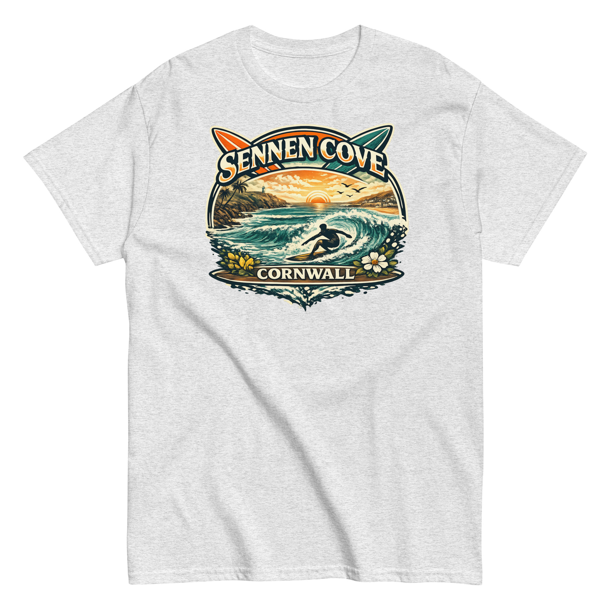 Sennen Cove T-shirt Cornwall Surf Waves Men’s classic tee