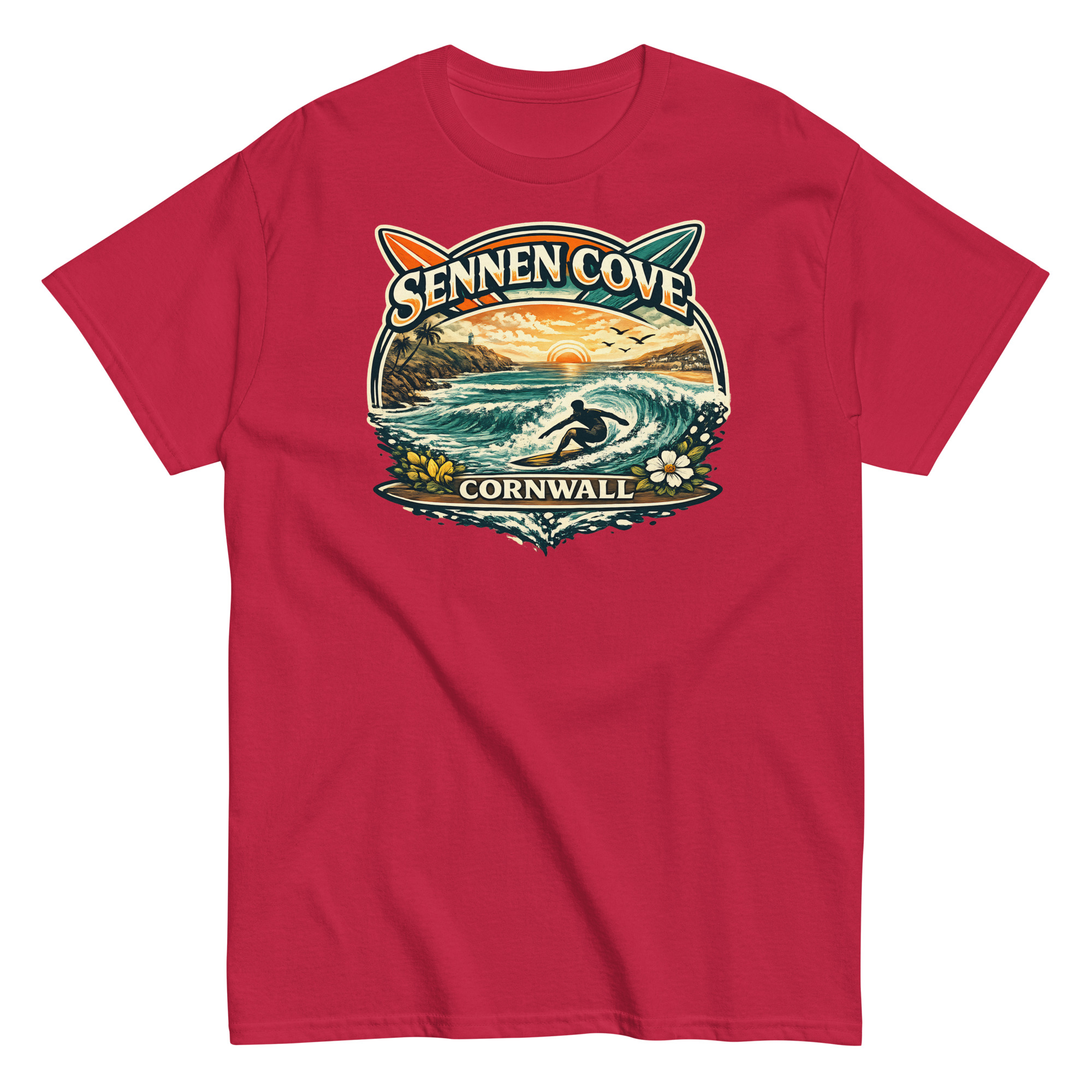 Sennen Cove T-shirt Cornwall Surf Waves Men’s classic tee