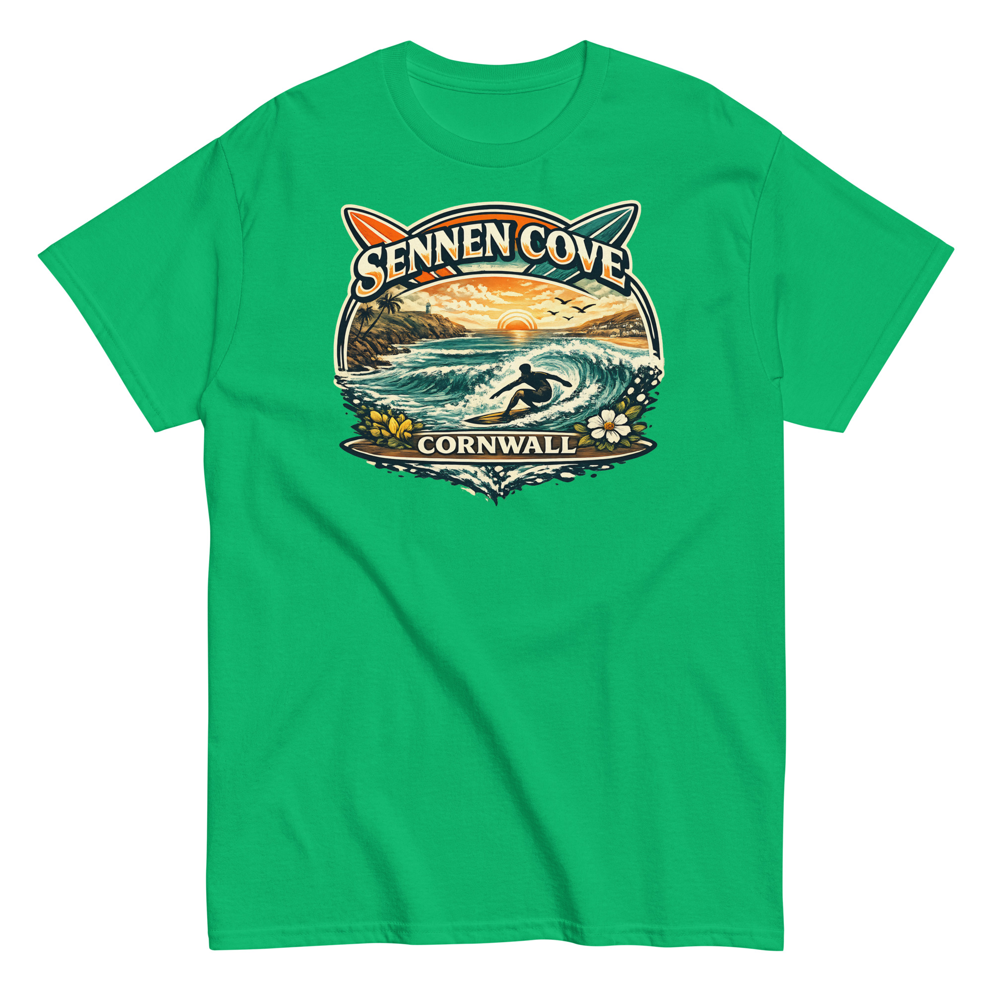 Sennen Cove T-shirt Cornwall Surf Waves Men’s classic tee